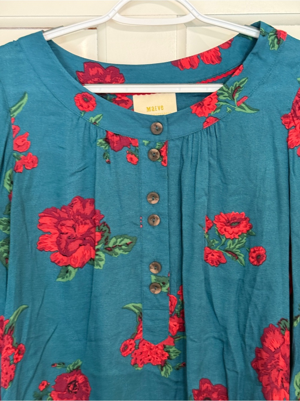 Maeve Anthropologie Kalas Henley Blouse blue red Floral 25627 - Picture 6 of 11